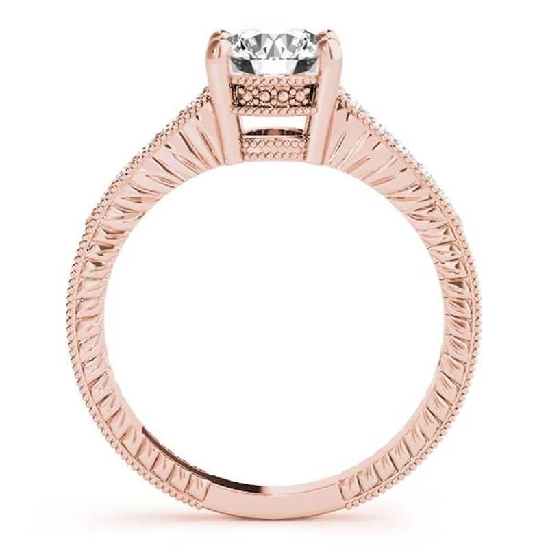 Auriya Vintage 3/4 carat Round Moissanite and 1/5ctw Diamond Engagement Ring 14k Gold