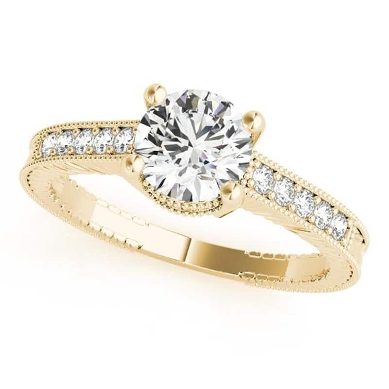 Auriya Vintage 3/4 carat Round Moissanite and 1/5ctw Diamond Engagement Ring 14k Gold