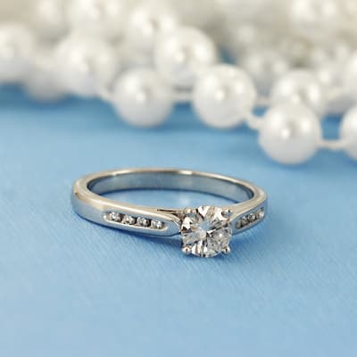 Auriya 14k Gold Classic 1/2ct Round Moissanite and Diamond Engagement Ring 1/10ctw