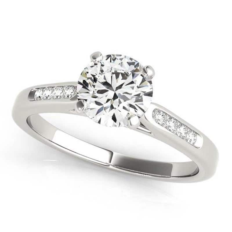 Auriya 14k Gold Classic 1/2ct Round Moissanite and Diamond Engagement Ring 1/10ctw