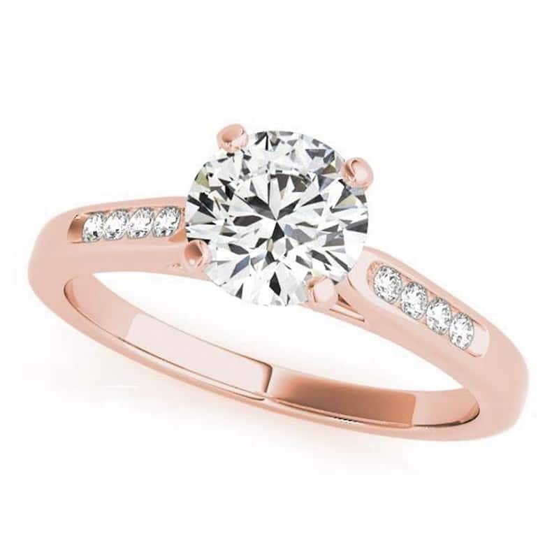 Auriya 14k Gold Classic 1/2ct Round Moissanite and Diamond Engagement Ring 1/10ctw