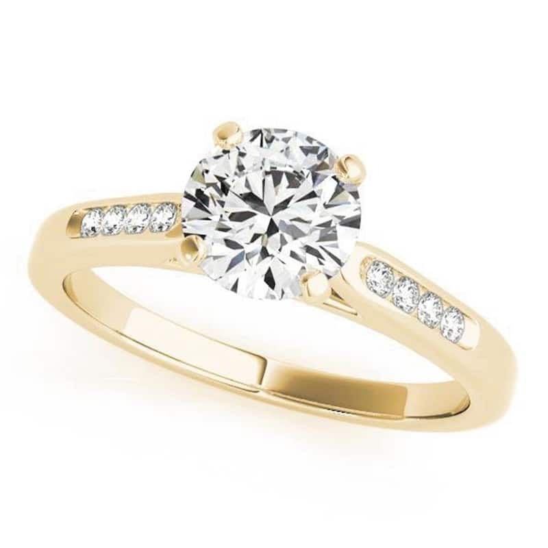 Auriya 14k Gold Classic 1/2ct Round Moissanite and Diamond Engagement Ring 1/10ctw