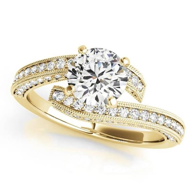 Auriya 14k Gold 2 1/2ct Round Moissanite and 1/2ctw Diamond Bypass Engagement Ring