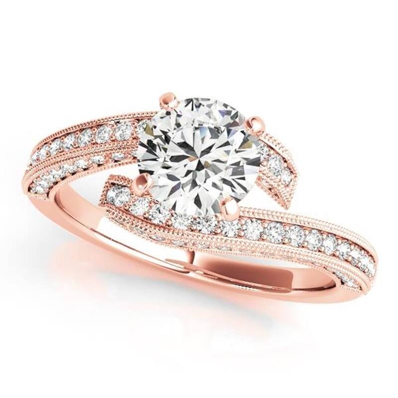 Auriya 14k Gold 2 1/2ct Round Moissanite and 1/2ctw Diamond Bypass Engagement Ring