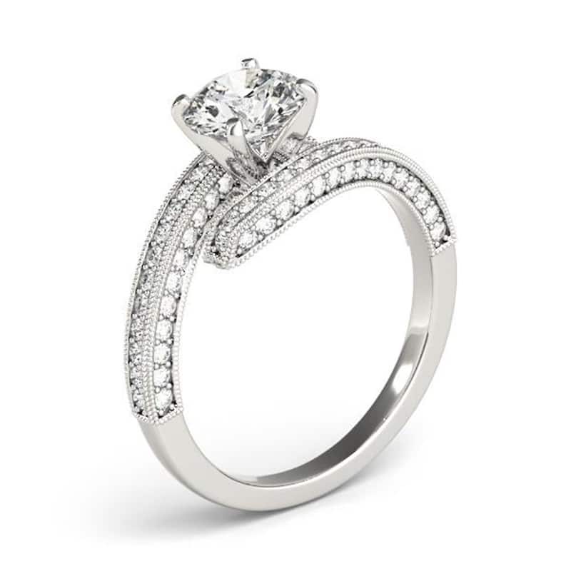 Auriya 1ct Round Moissanite and 1/2ctw Diamond Bypass Engagement Ring 14K Gold