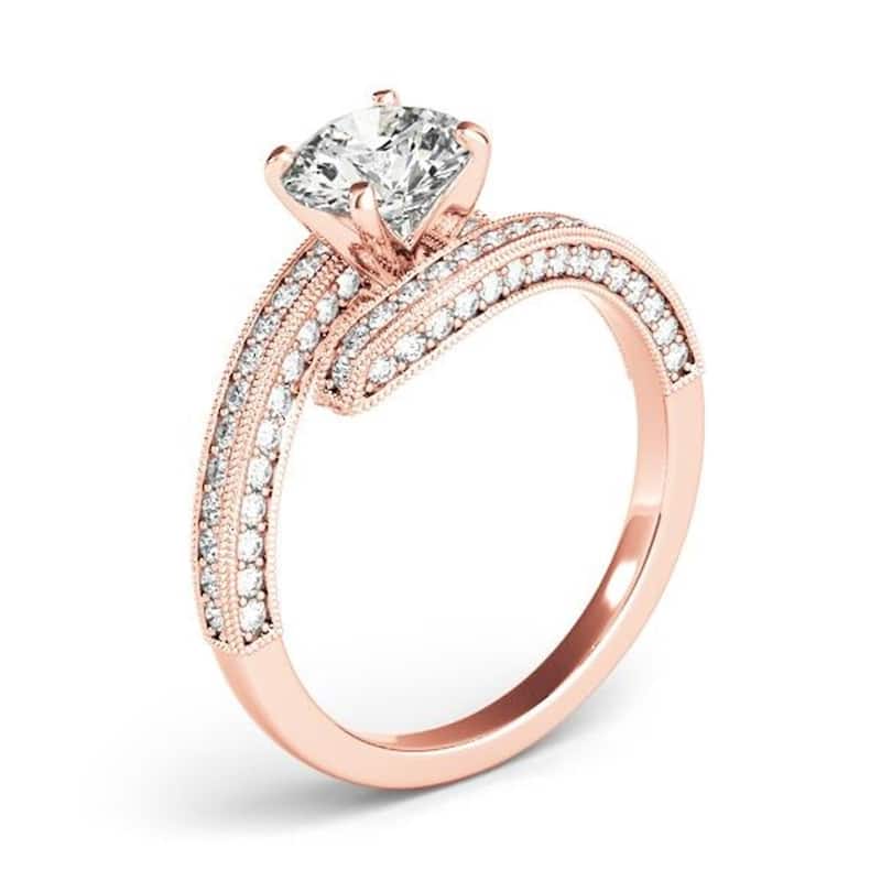 Auriya 1ct Round Moissanite and 1/2ctw Diamond Bypass Engagement Ring 14K Gold