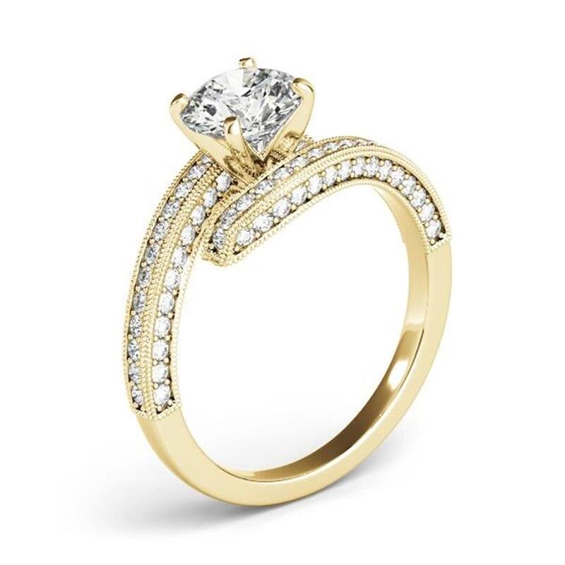 Auriya 1ct Round Moissanite and 1/2ctw Diamond Bypass Engagement Ring 14K Gold