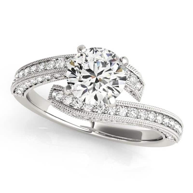 Auriya 1ct Round Moissanite and 1/2ctw Diamond Bypass Engagement Ring 14K Gold