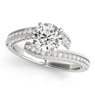 Auriya 1ct Round Moissanite and 1/2ctw Diamond Bypass Engagement Ring 14K Gold