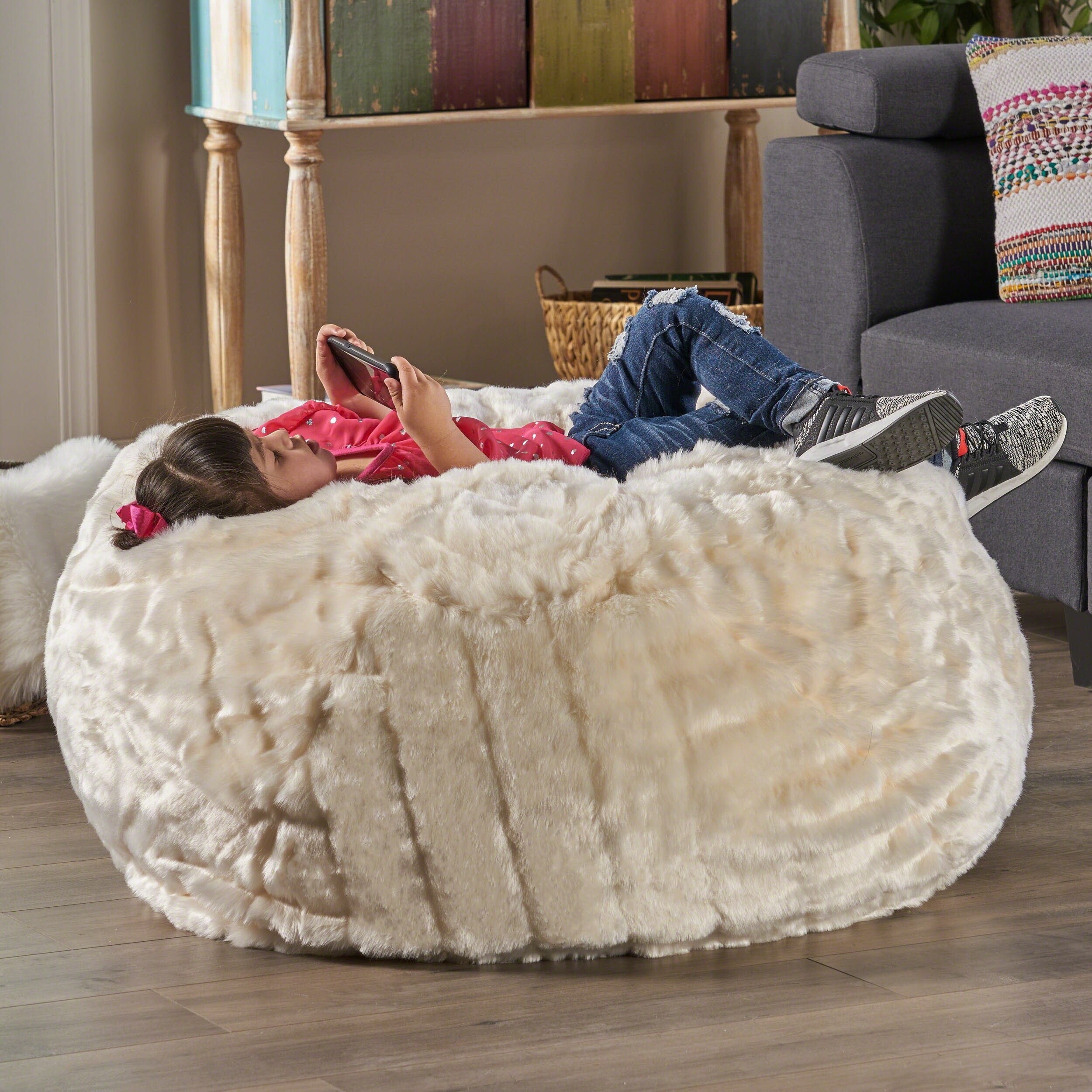 Warrin Furry Glam Faux Fur 3 Ft Bean Bag By Christopher Knight Home