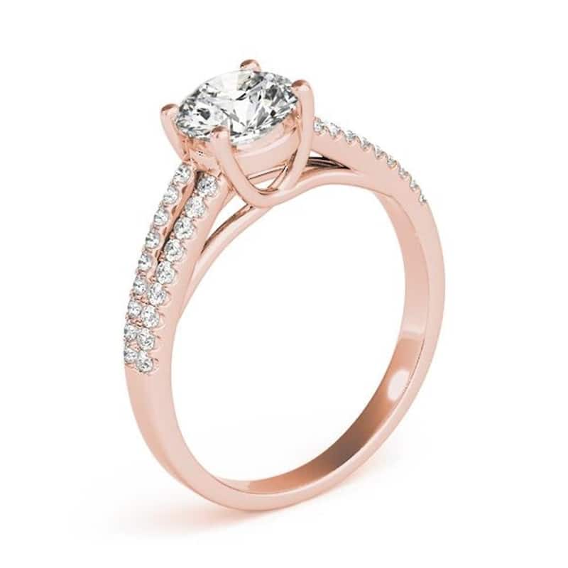 Auriya Round 1 1/2ct Moissanite and 1/5ctw Diamond Engagement Ring 14K Gold