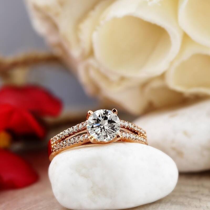 Auriya 14k Gold Round 3ct Moissanite and 1/5ctw Diamond Engagement Ring