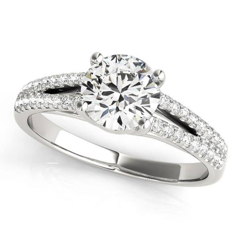 Auriya 14k Gold Round 3ct Moissanite and 1/5ctw Diamond Engagement Ring