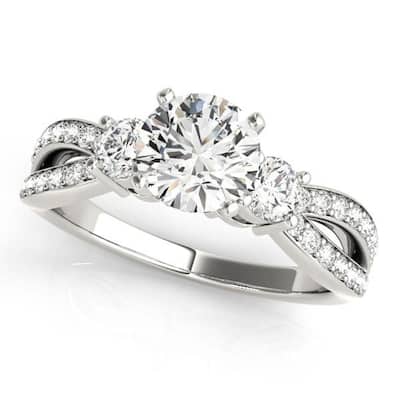 Auriya 3-Stone 1 1/2ct Moissanite and 5/8ctw Diamond Engagement Ring 14K Gold