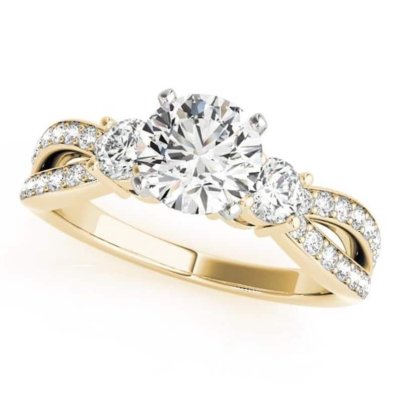 Auriya 3-Stone 1 1/2ct Moissanite and 5/8ctw Diamond Engagement Ring 14K Gold