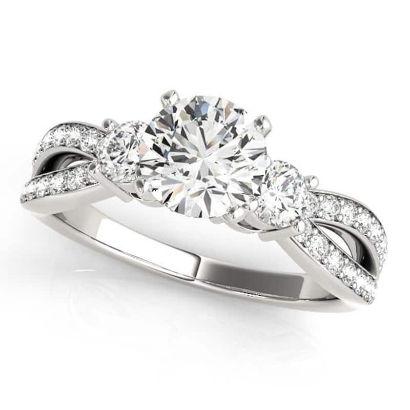 Auriya 14k Gold 3-Stone 4ct Moissanite and 5/8ctw Diamond Engagement Ring