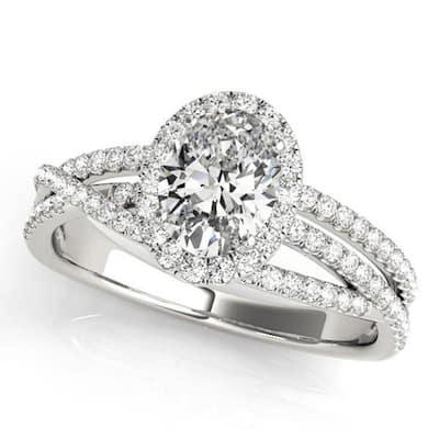 Auriya 14k Gold 1/2 carat Round Moissanite and 3/8ctw Halo Diamond Engagement Ring
