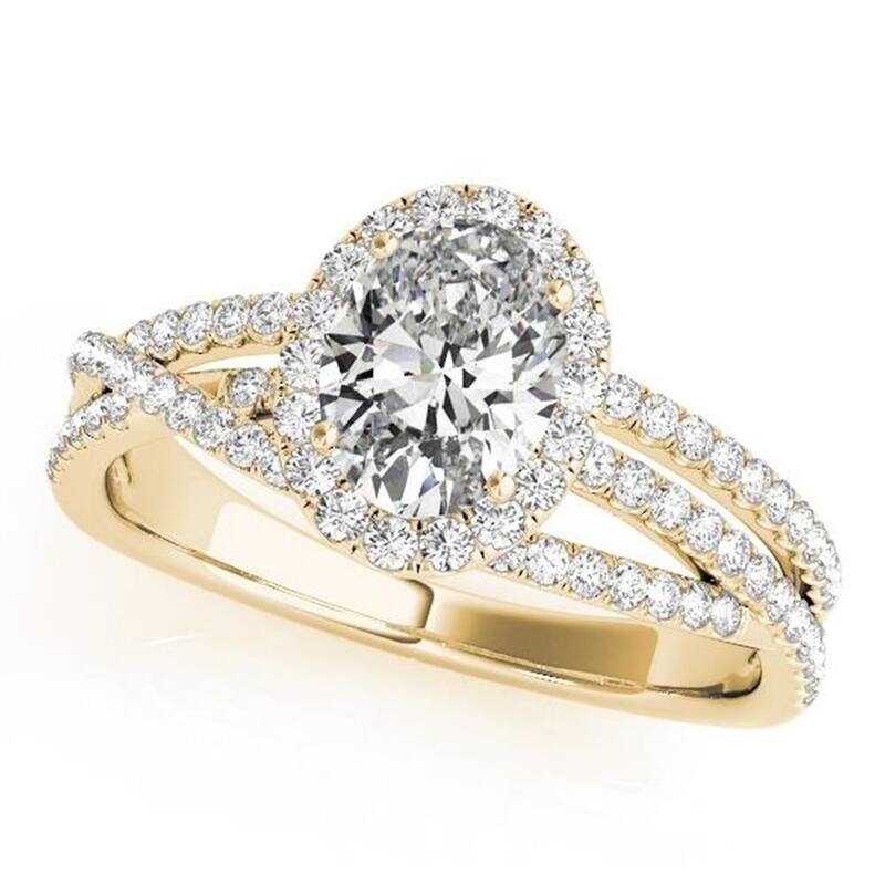 Auriya 14k Gold 3/4 carat Round Moissanite and 3/8ctw Halo Diamond Engagement Ring