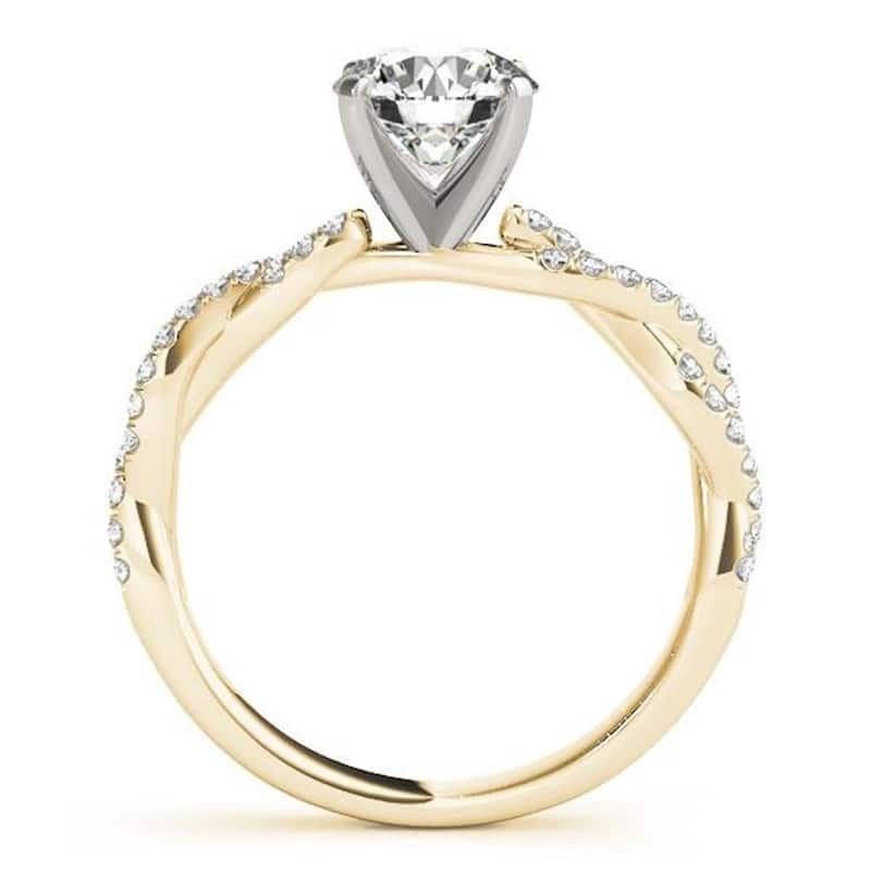 Auriya 14k Gold Twisted Round 2 1/2ct Moissanite and 1/5ctw Diamond Engagement Ring