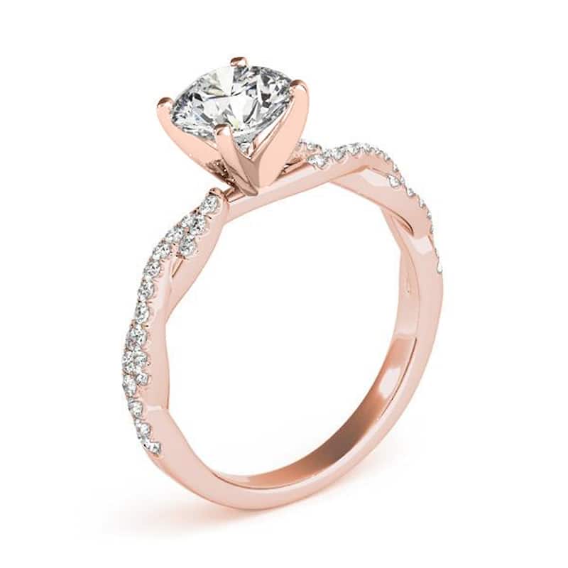 Auriya 14k Gold Twisted Round 4ct Moissanite and 1/5ctw Diamond Engagement Ring