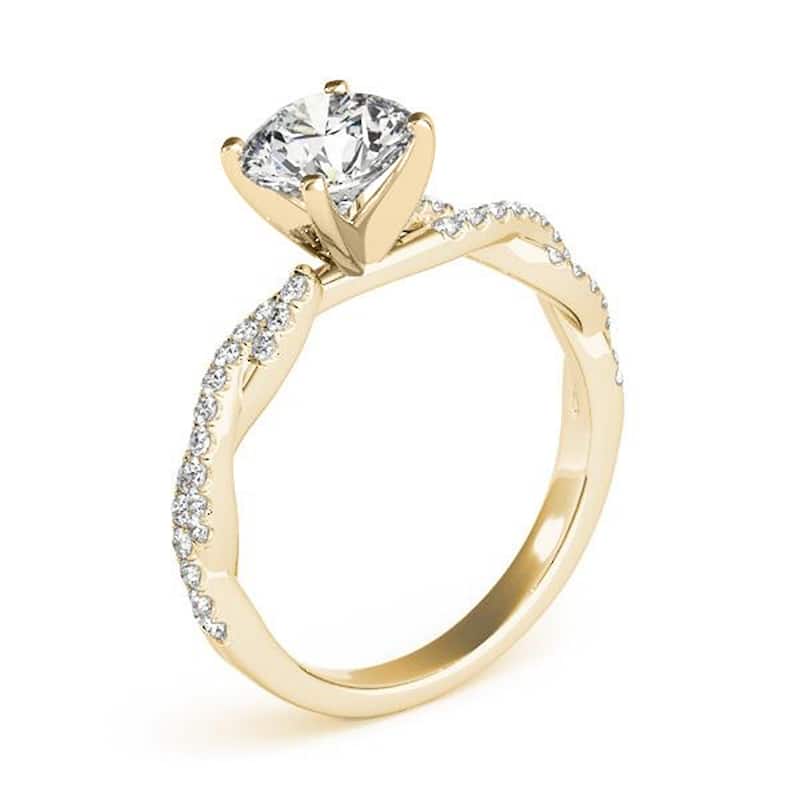 Auriya 14k Gold Twisted Round 4ct Moissanite and 1/5ctw Diamond Engagement Ring
