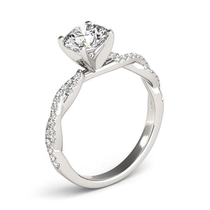 Auriya 14k Gold Twisted Round 4ct Moissanite and 1/5ctw Diamond Engagement Ring