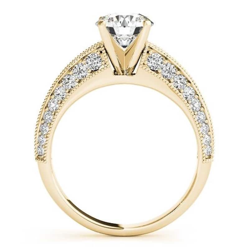 Auriya 14k Gold Vintage 2 1/2ct Round Moissanite and 1/2ctw Diamond Engagement Ring
