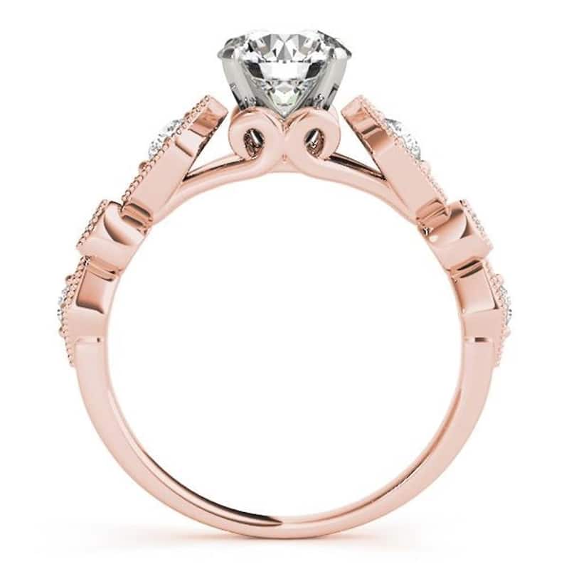 Auriya Vintage Round 1/2ct Moissanite and 1/6cttw Diamond Engagement Ring 14K Gold