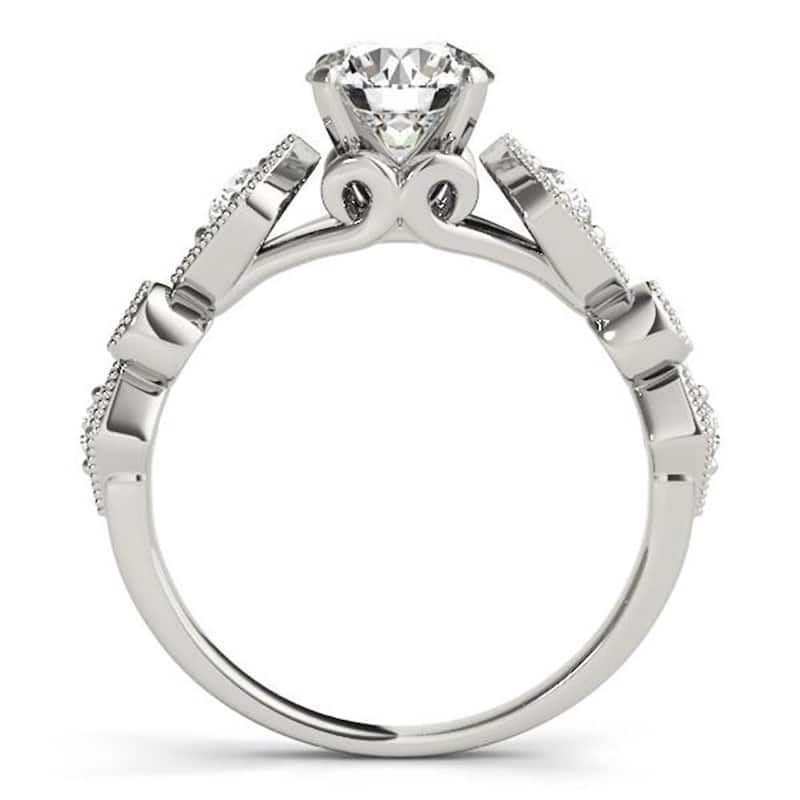 Auriya Vintage Round 1/2ct Moissanite and 1/6cttw Diamond Engagement Ring 14K Gold