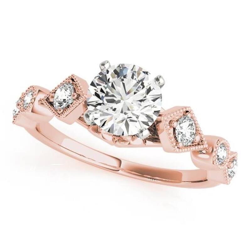 Auriya Vintage Round 1/2ct Moissanite and 1/6cttw Diamond Engagement Ring 14K Gold