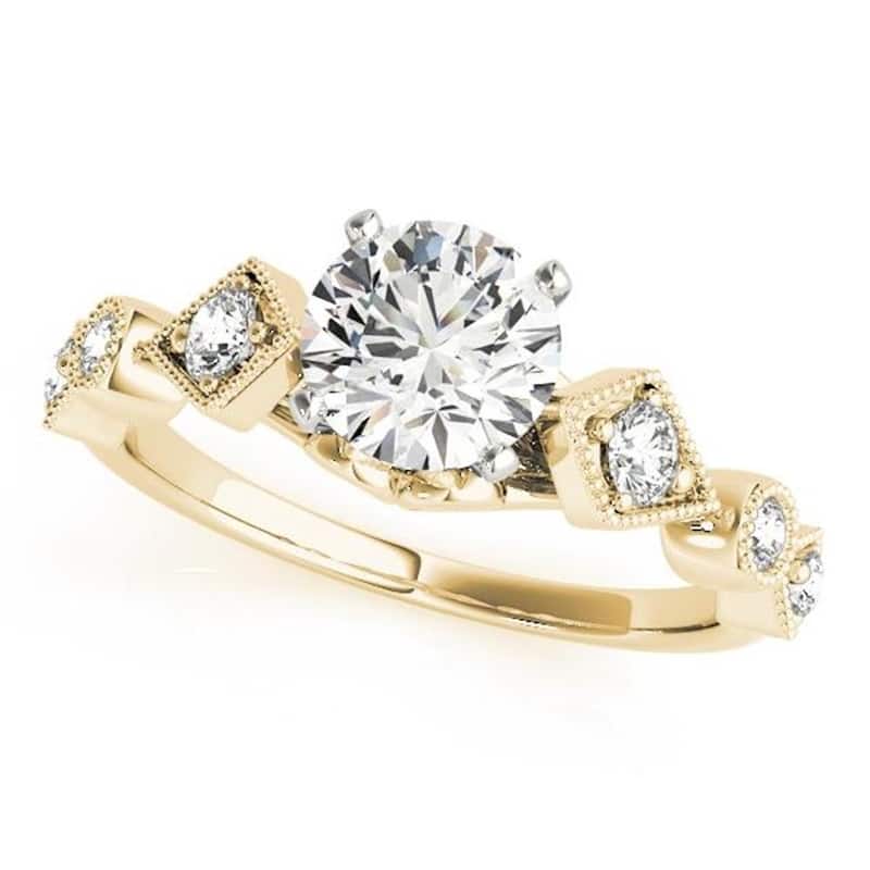 Auriya Vintage Round 1ct Moissanite and 1/6cttw Diamond Engagement Ring 14K Gold