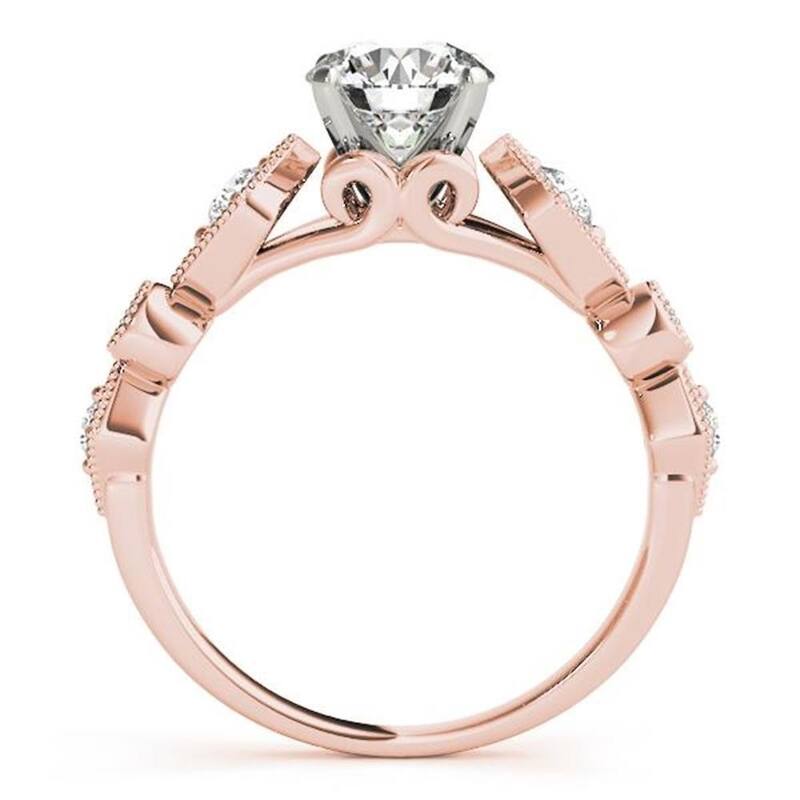 Auriya Vintage Round 1ct Moissanite and 1/6cttw Diamond Engagement Ring 14K Gold
