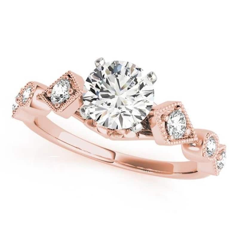 Auriya Vintage Round 1ct Moissanite and 1/6cttw Diamond Engagement Ring 14K Gold