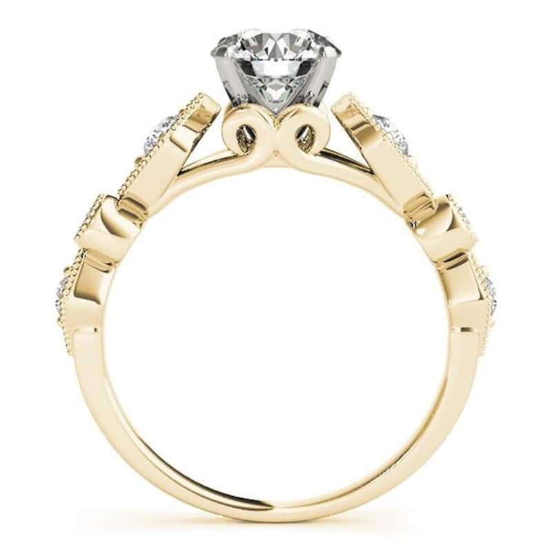 Auriya 14k Gold Vintage Round 2 1/2ct Moissanite and 1/6cttw Diamond Engagement Ring