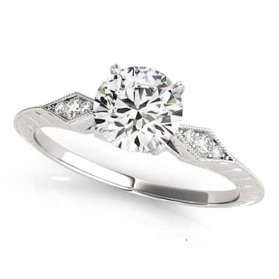 Auriya 14k Gold Vintage Round 3 carat Moissanite and 1/10ctw Diamond Engagement Ring