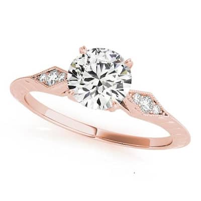 Auriya Vintage Round 2 carat Moissanite and 1/10ctw Diamond Engagement Ring 14K Gold