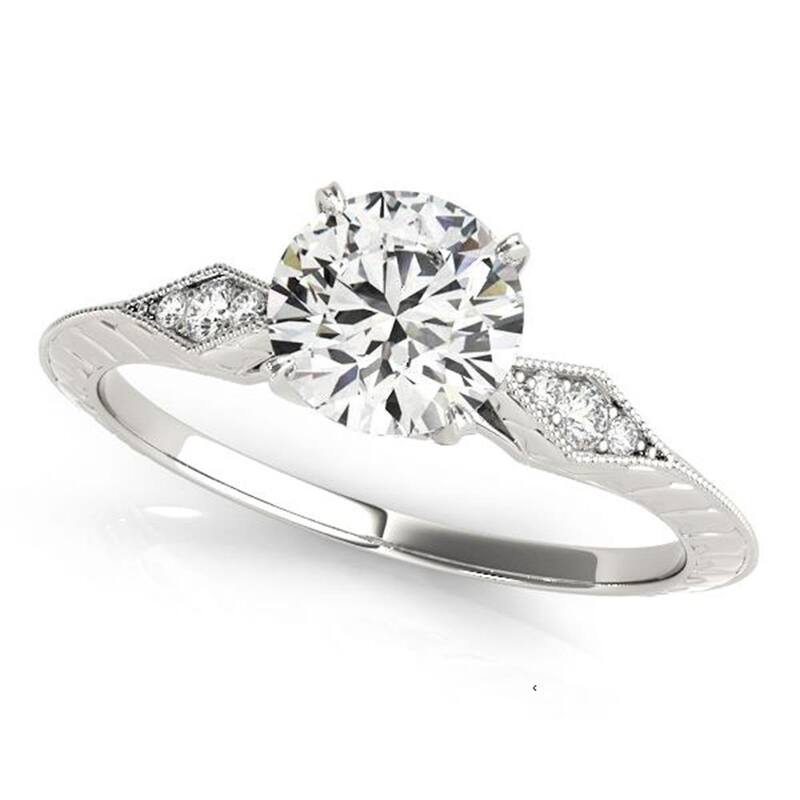 Auriya Vintage Round 2 carat Moissanite and 1/10ctw Diamond Engagement Ring 14K Gold