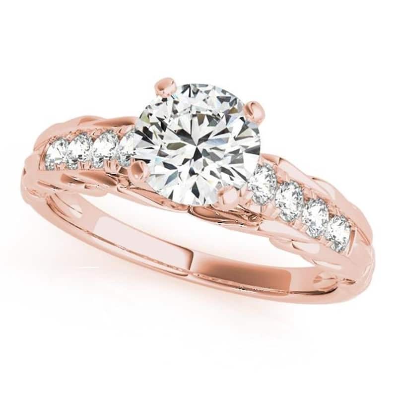 Auriya Unique Vintage 1ct Moissanite and 1/6ctw Diamond Engagement Ring 14k Gold