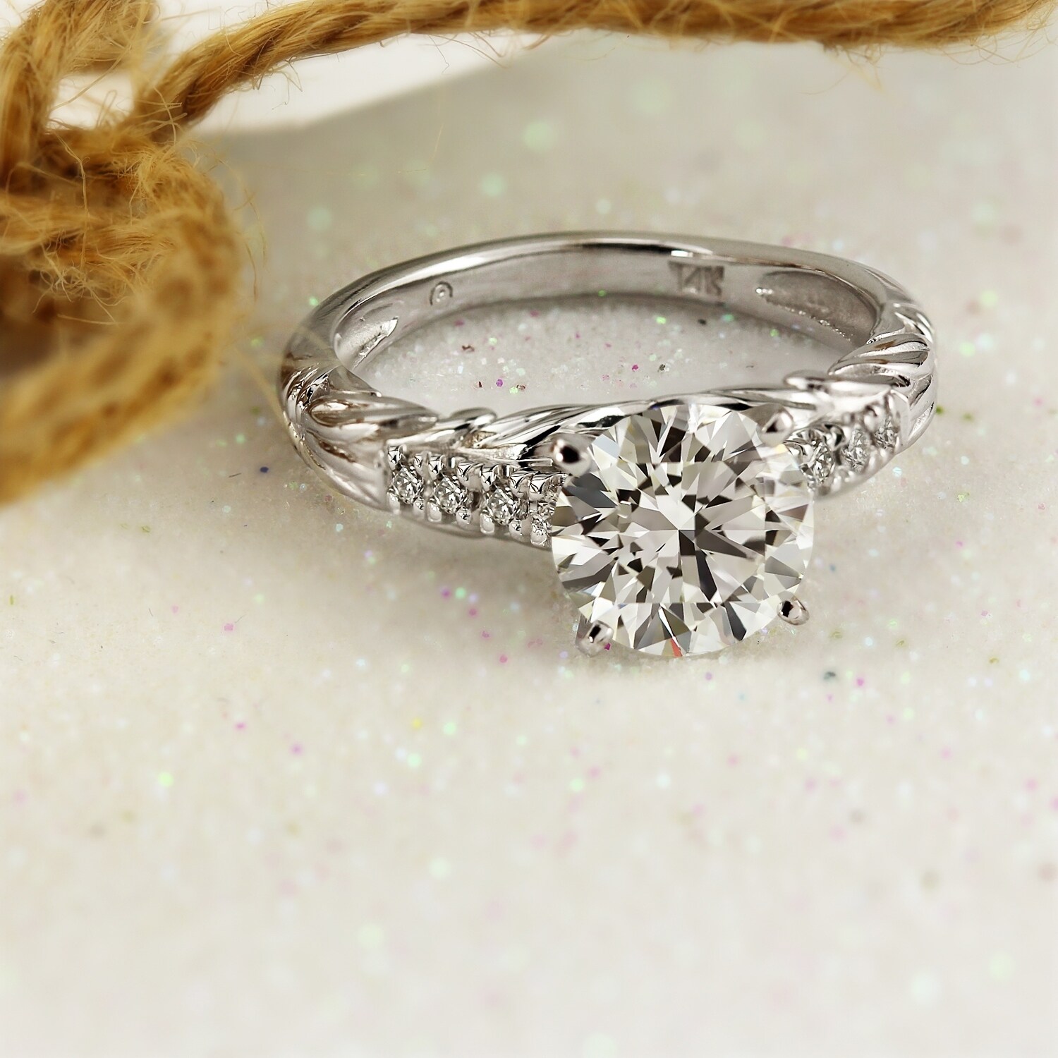 Auriya Unique Vintage 2ct Moissanite and 1/6ctw Diamond Engagement Ring 14k Gold