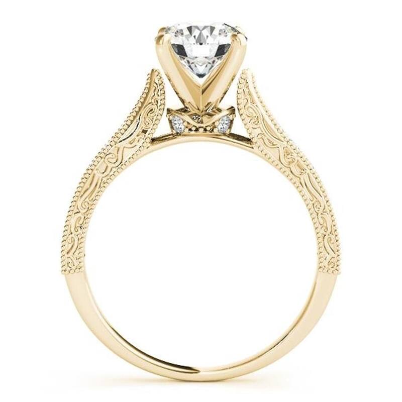 Auriya 14k Gold Round 2 1/2ct Moissanite and 1/5cttw Vintage Diamond Engagement Ring