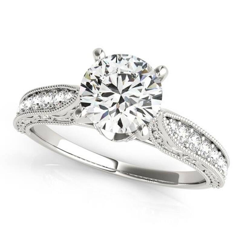 Auriya 14k Gold Round 4ct Moissanite and 1/5cttw Vintage Diamond Engagement Ring