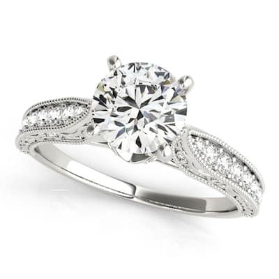 Auriya 14k Gold Round 4ct Moissanite and 1/5cttw Vintage Diamond Engagement Ring
