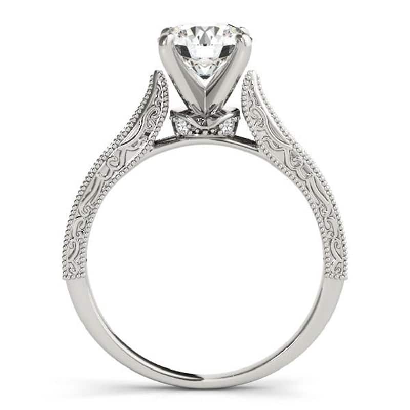 Auriya 14k Gold Round 1ct Moissanite and 1/5cttw Vintage Diamond Engagement Ring