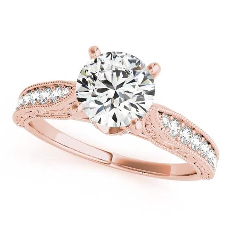 Auriya Round 2ct Moissanite and 1/5cttw Vintage Diamond Engagement Ring 14k Gold