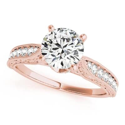 Auriya Round 2ct Moissanite and 1/5cttw Vintage Diamond Engagement Ring 14k Gold