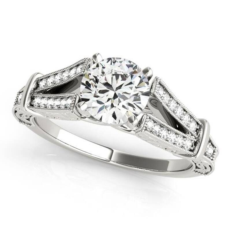 Auriya Vintage Split Shank 2ct Moissanite and 1/5ctw Diamond Engagement Ring 14K Gold