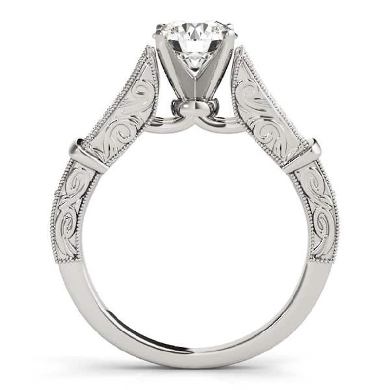 Auriya Vintage Split Shank 1ct Moissanite and 1/5ctw Diamond Engagement Ring 14K Gold