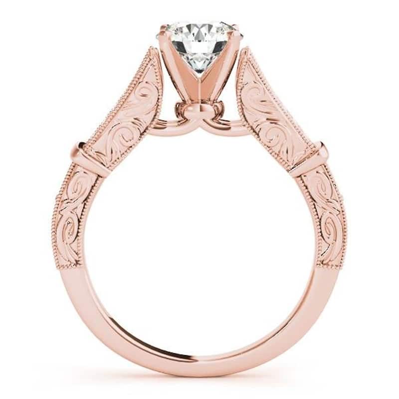Auriya Vintage Split Shank 1ct Moissanite and 1/5ctw Diamond Engagement Ring 14K Gold