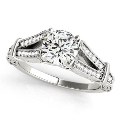 Auriya Vintage Split Shank 1ct Moissanite and 1/5ctw Diamond Engagement Ring 14K Gold