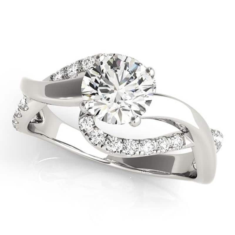 Auriya 14k Gold Modern 2ct Round Moissanite and 1/4ct TDW Diamond Engagement Ring (G-H, VS1-VS2)